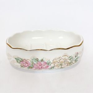 Vintage Eileen West Soap Dish Saturday Knight Ltd 1991 Floral Gold Rim